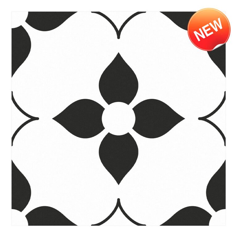 White and Black Flower Peel and Stick Vinyl Floor Tile Sticker