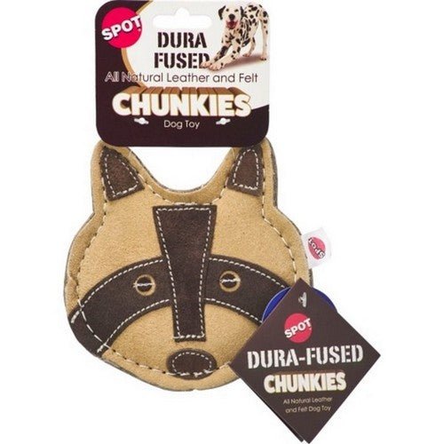 Doc and Phoebes, Dura Fuse Leather Chunky Dog Toy Racoon, 1 Count / 5 Inches