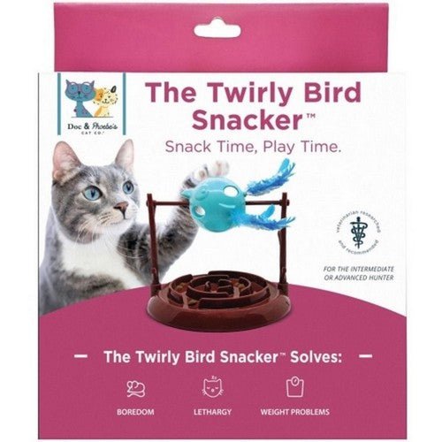 Doc and Phoebes, Twirly Bird Cat Treat Dispenser Brown And Blue, 1 Count / 5.25 Inches