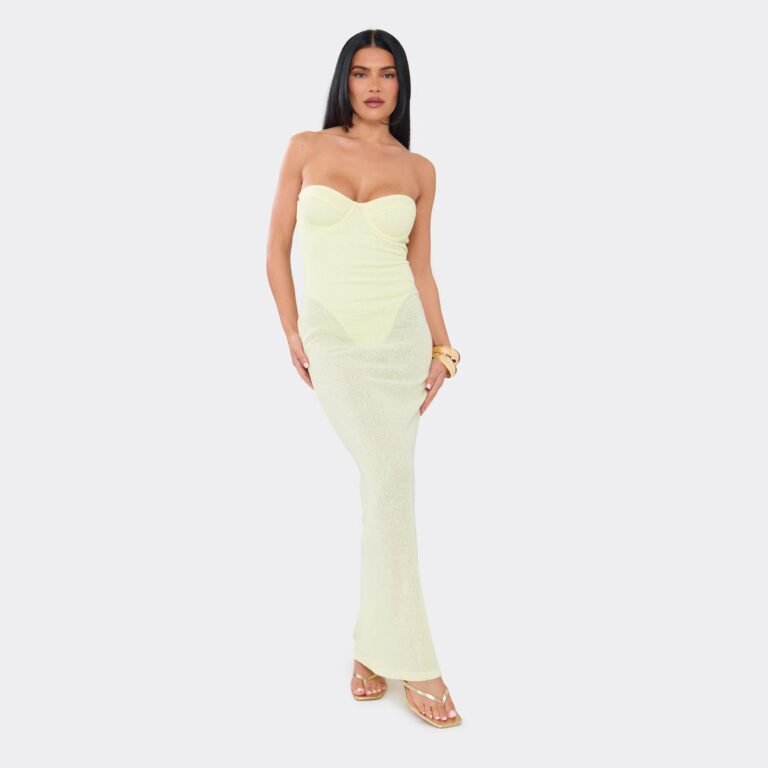 Bandeau Bodysuit Detail Maxi Dress In Lemon, Women’s Size US 2