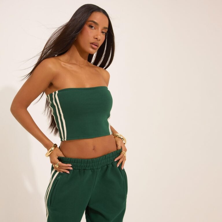 Bandeau Contrast Stripe Detail Top In Forest Green, Women’s Size US 10