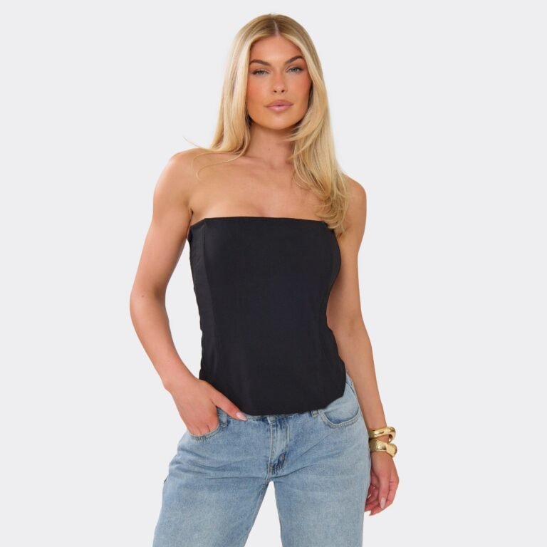 Bandeau Corset Top In Black Stretch Woven, Women’s Size US 2