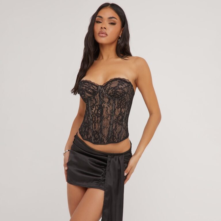 Bandeau Structured Detail Corset Top In Black Lace, Women’s Size US 0