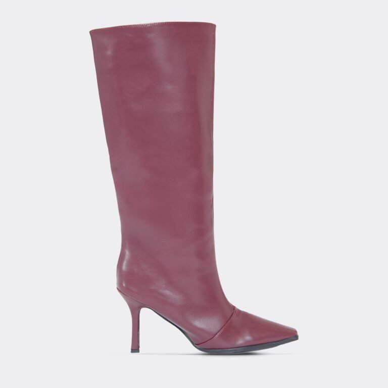 Cecil Square Toe Stiletto Heel Knee High Long Boot In Burgundy Faux Leather, Women’s Size