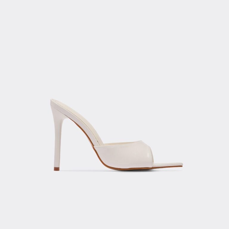 Cupid Pointed Peep Toe Stiletto Heel Mule In White Patent., Women’s Size US