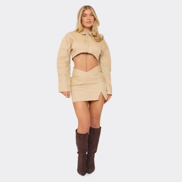 Dipped Waist Split Hem Mini Skirt In Beige, Women’s Size US 2