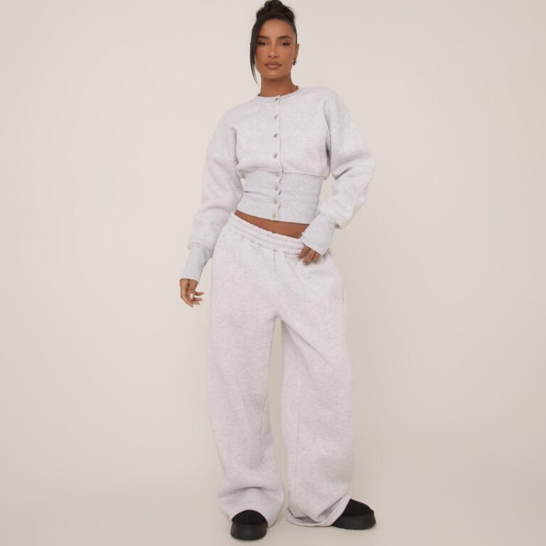 Elasticated Waist Wide Leg Joggers In Grey, Women’s Size US 0