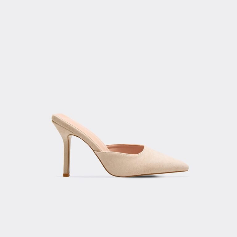 Elodie Pointed Toe Heel Mule In Beige Faux Suede, Women’s Size US