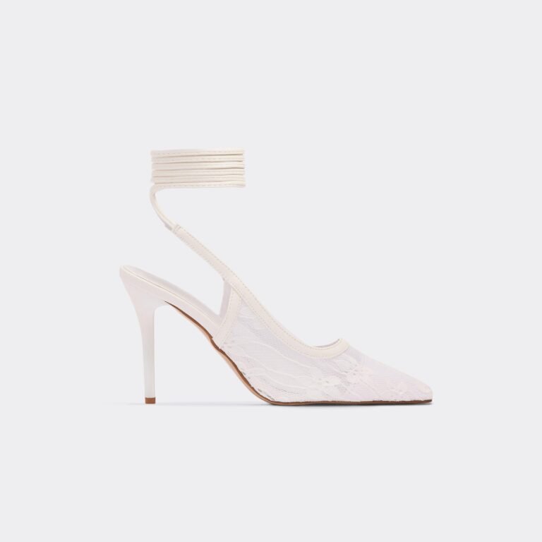 Gein Lace Up Pointed Toe Stiletto Court Heel In White Lace., Women’s Size US