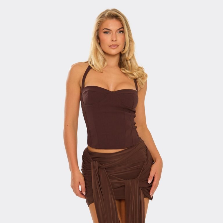 Halterneck Corset Top In Chocolate Brown, Women’s Size US 0