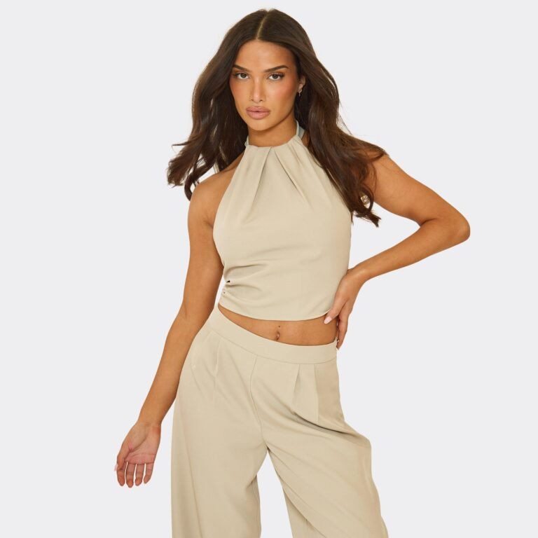 Halterneck Racer Top In Stone, Women’s Size US 0