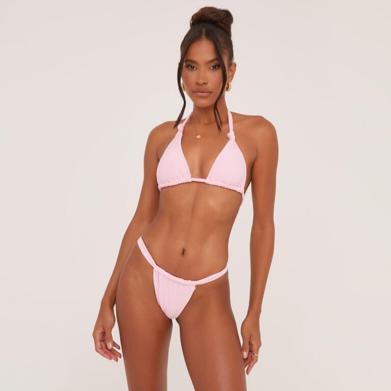 Knot Detail Triangle Bikini Set In Pink, Women’s Size US XS