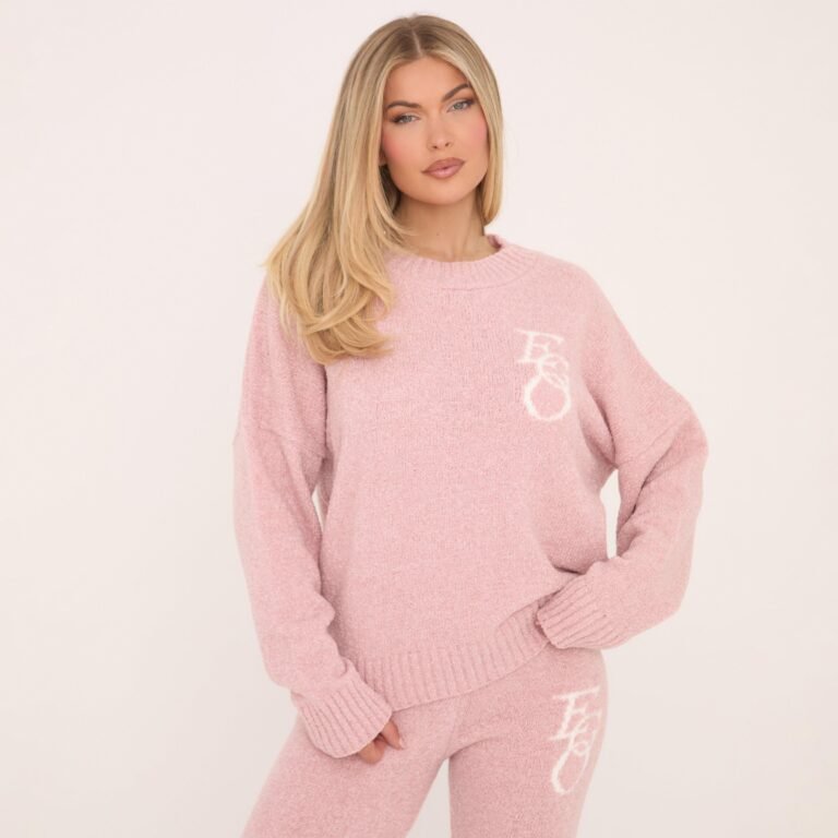 Long Sleeve Crew Neck Ego Graphic Oversized Jumper In Baby Pink Knit, Women’s Size US XS