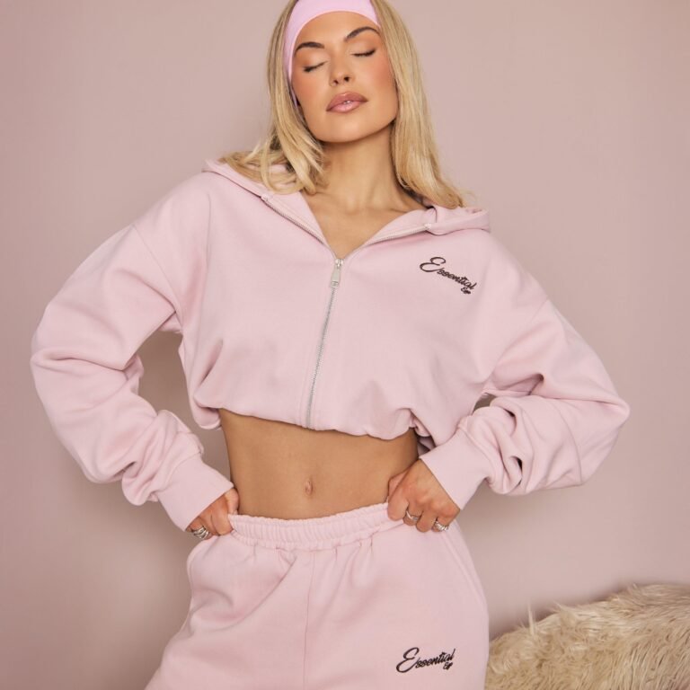Long Sleeve Graphic Detail Zip Up Hoodie In Pink, Women’s Size US 10