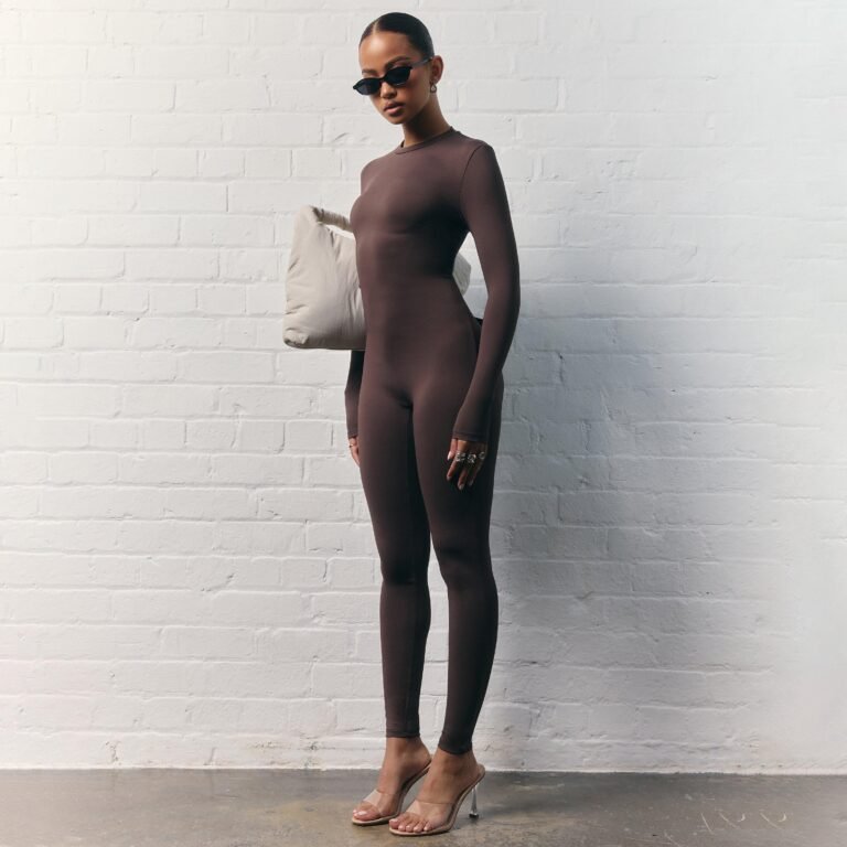 Long Sleeve Sculpt Fitted Jumpsuit In Chocolate Brown, Women’s Size US 0