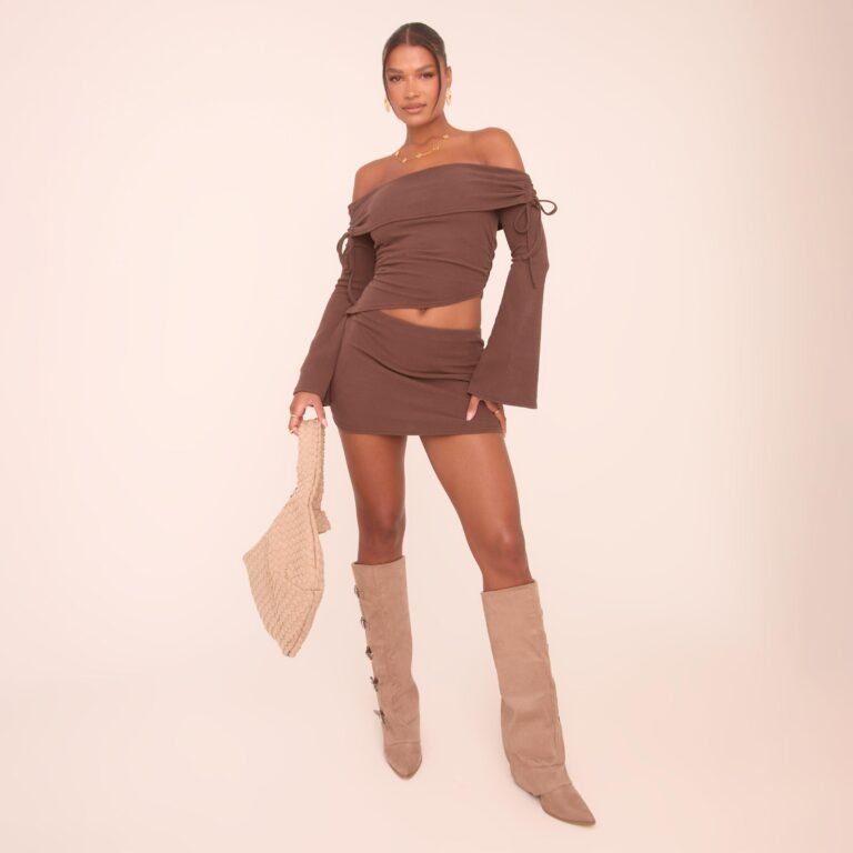 Low Rise Mini Skirt In Chocolate Brown Brushed Rib, Women’s Size US 10