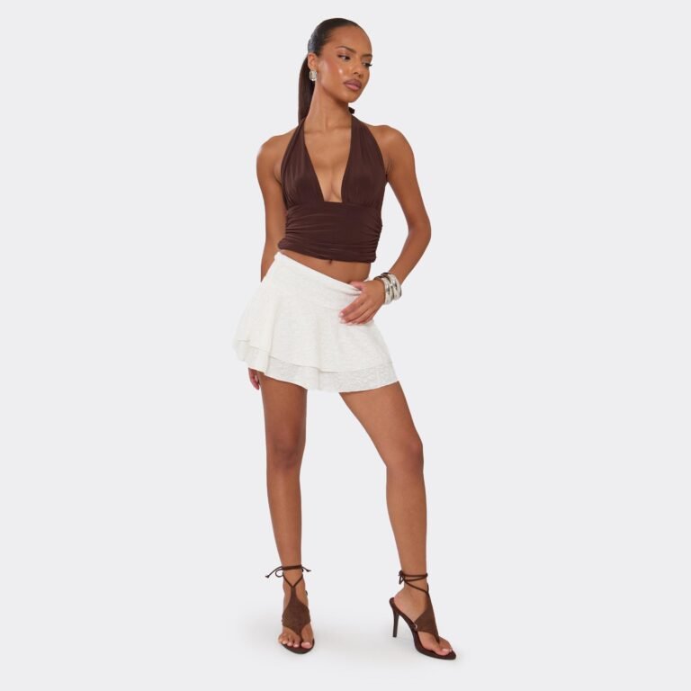 Low Rise Ruffle Mini Skirt In Cream Texture, Women’s Size US 2