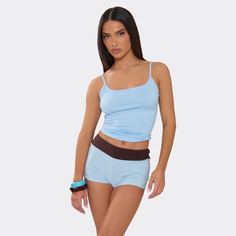 Mid Rise Colour Block Waistband Hotpant Shorts In Blue, Women’s Size US 2