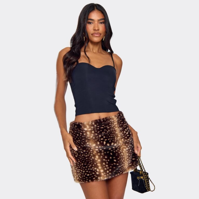 Mid Rise Mini Skirt In Brown Bambi Faux Fur, Women’s Size US 0
