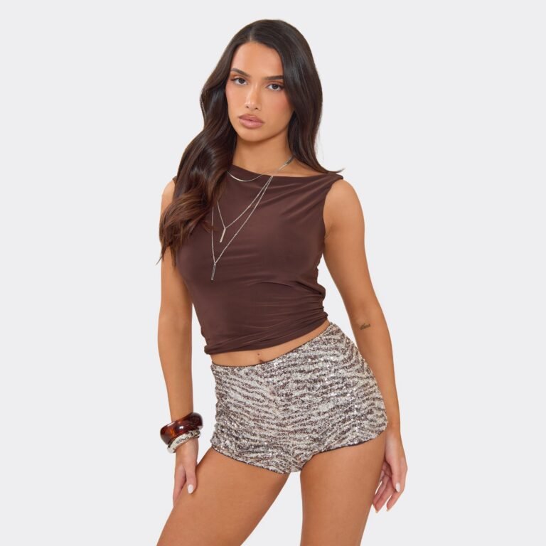 Mid Waist Sequin Hot Pants In Zebra Print, Women’s Size US 2