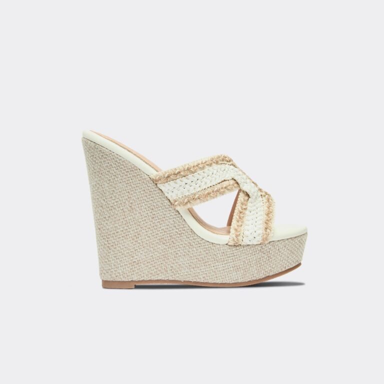 Mulan Cross Strap Platform Wedge Heel In White Woven, Women’s Size US