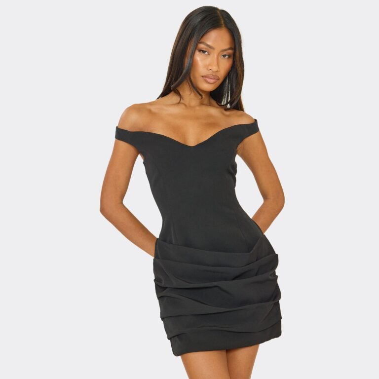 Off The Shoulder Ruffle Panel Detail Mini Dress In Black, Women’s Size US 2