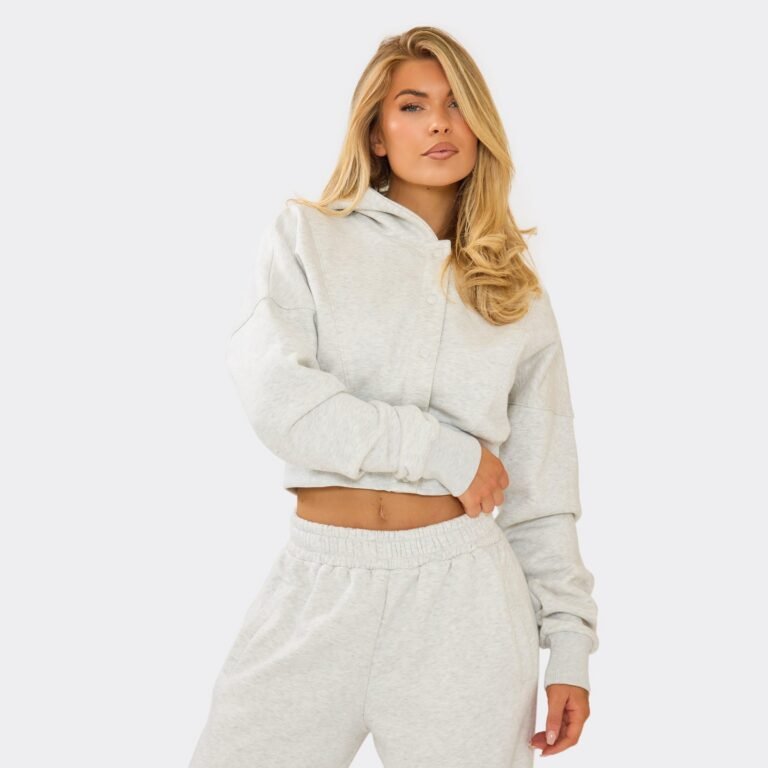 Popper Detail Sweatshirt In Light Grey Marl, Women’s Size US 2