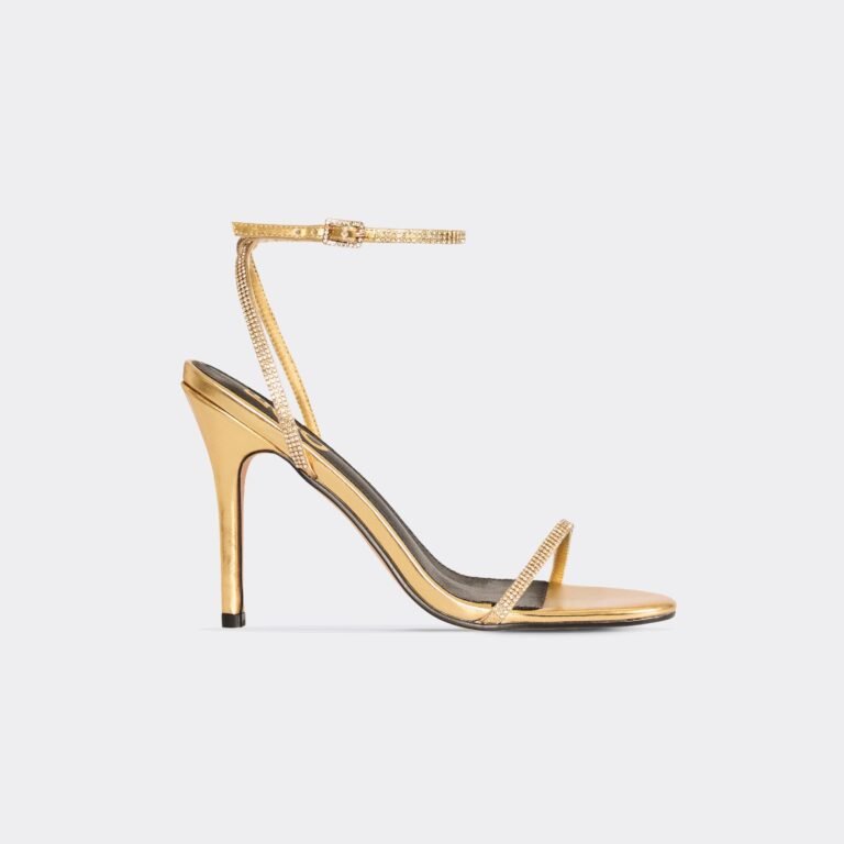 Second-Date Diamante Ankle Strap Stiletto Heel In Gold Faux Leather, Women’s Size US