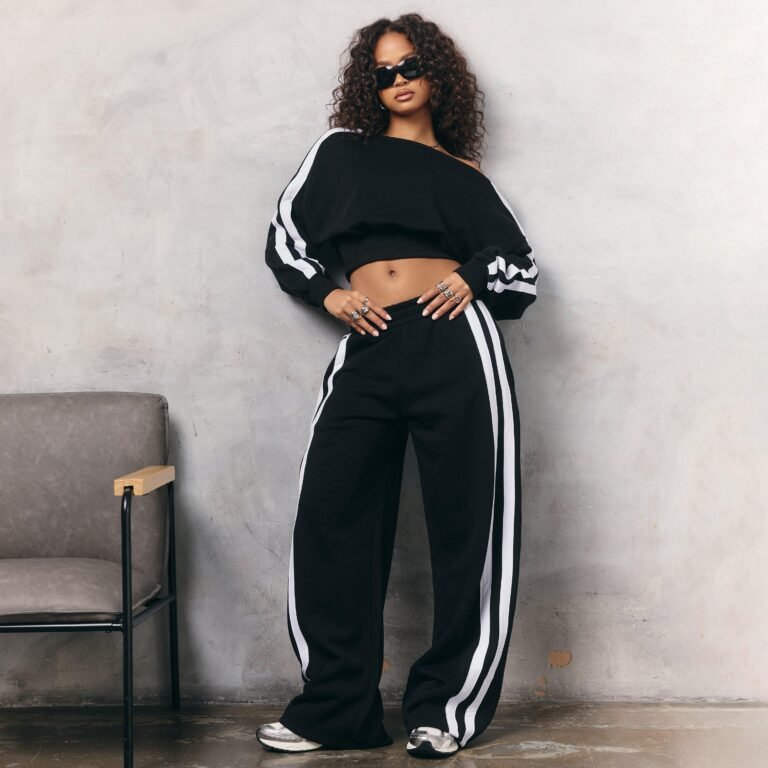 Side Stripe Detail Straight Leg Joggers In Black, Women’s Size US 12