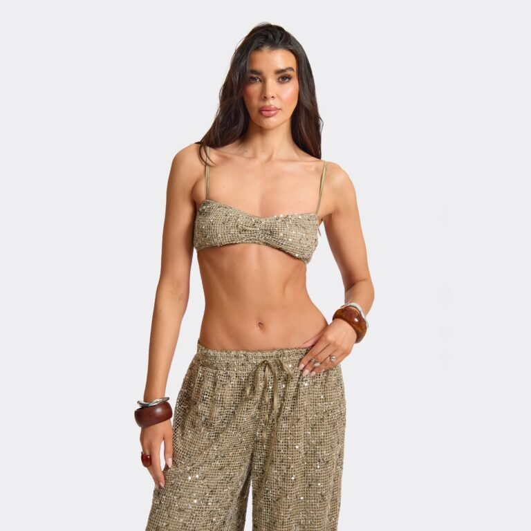 Strappy Bralet In Khaki Sequin, Women’s Size US S