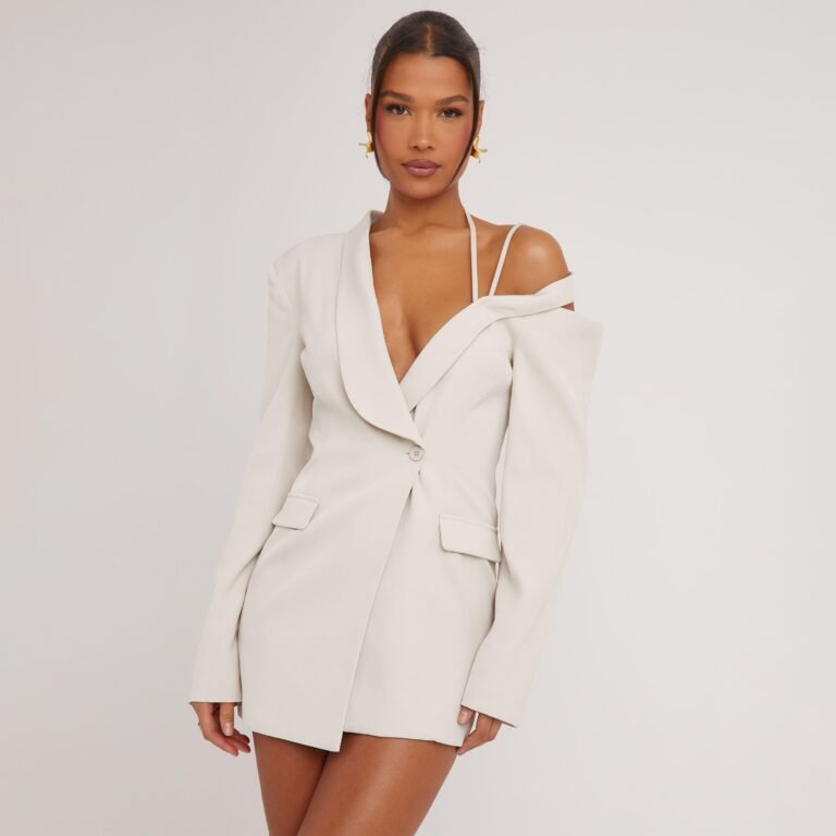 Strappy Detail Blazer Dress In Stone Woven, Women’s Size US 4