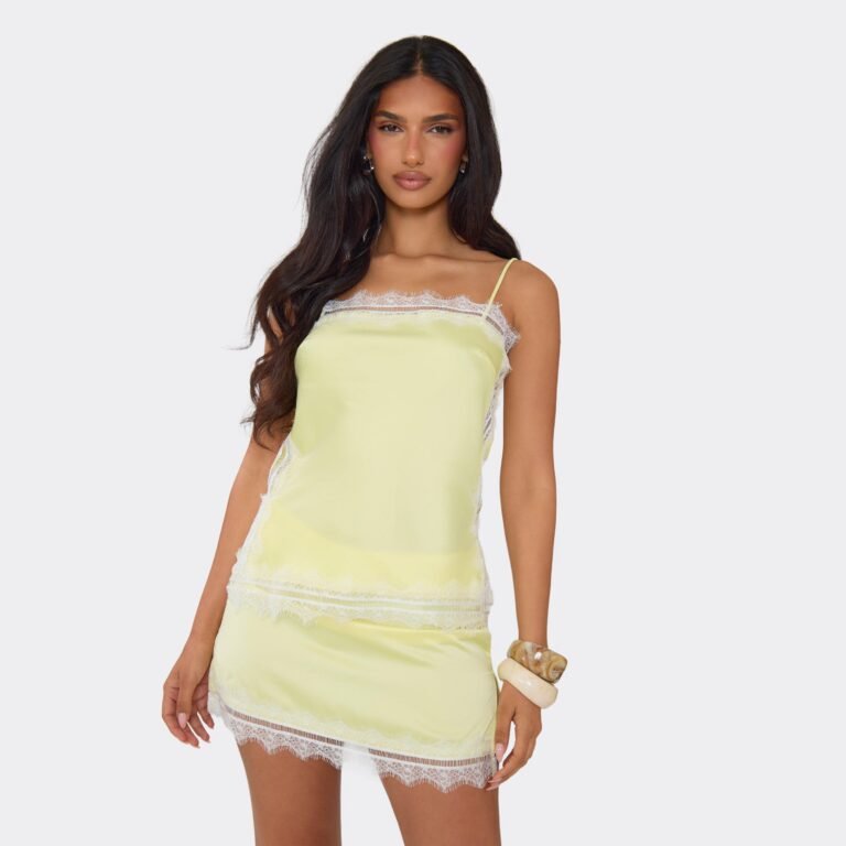 Strappy Lace Trim Top In Lemon Satin, Women’s Size US 2