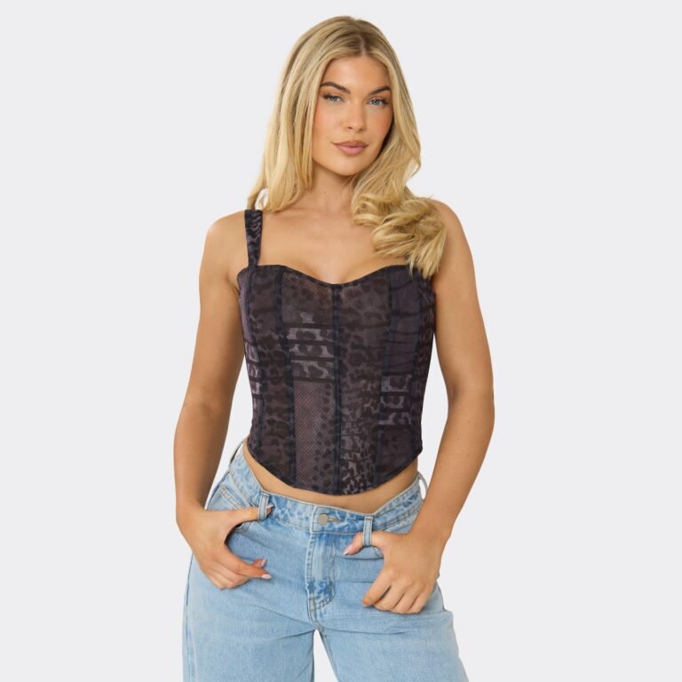 Strappy Sweetheart Neck Lace Up Back Detail Corset In Animal Print, Women’s Size US 2