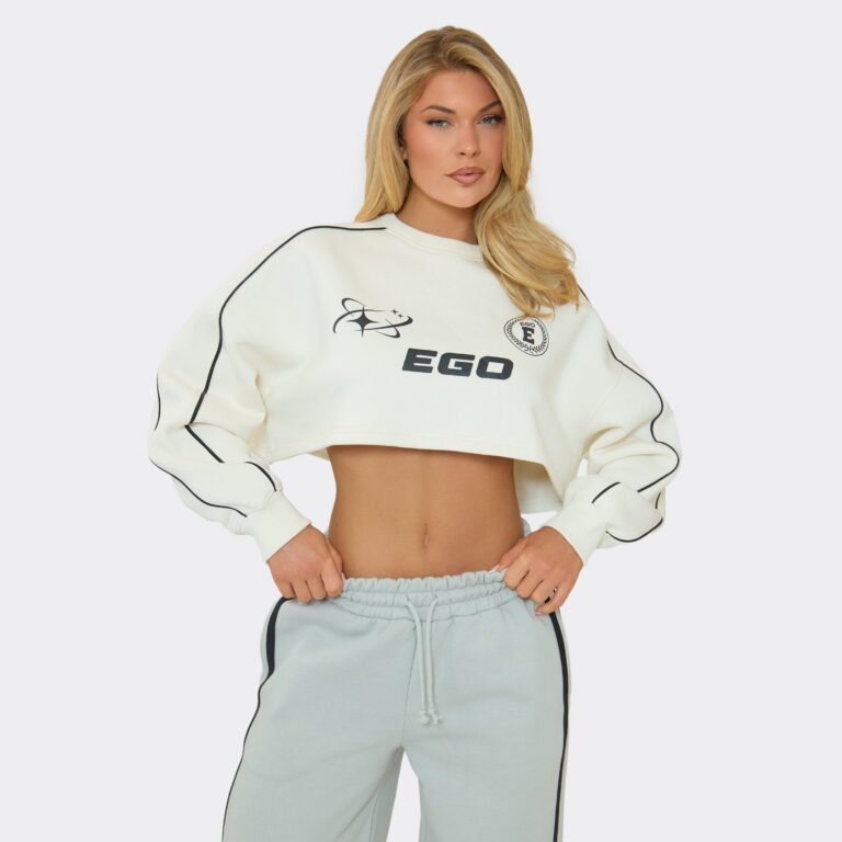 Striped Graphic Detail Cropped Sweatshirt In Cream, Women’s Size US 6