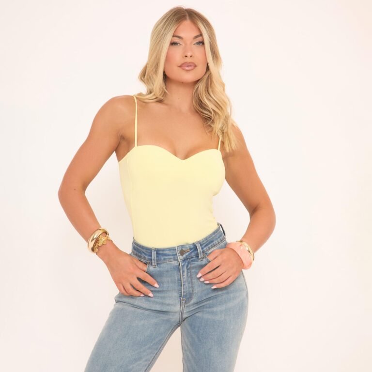 Sweetheart Neck Strappy Bodysuit In Yellow, Women’s Size US 0