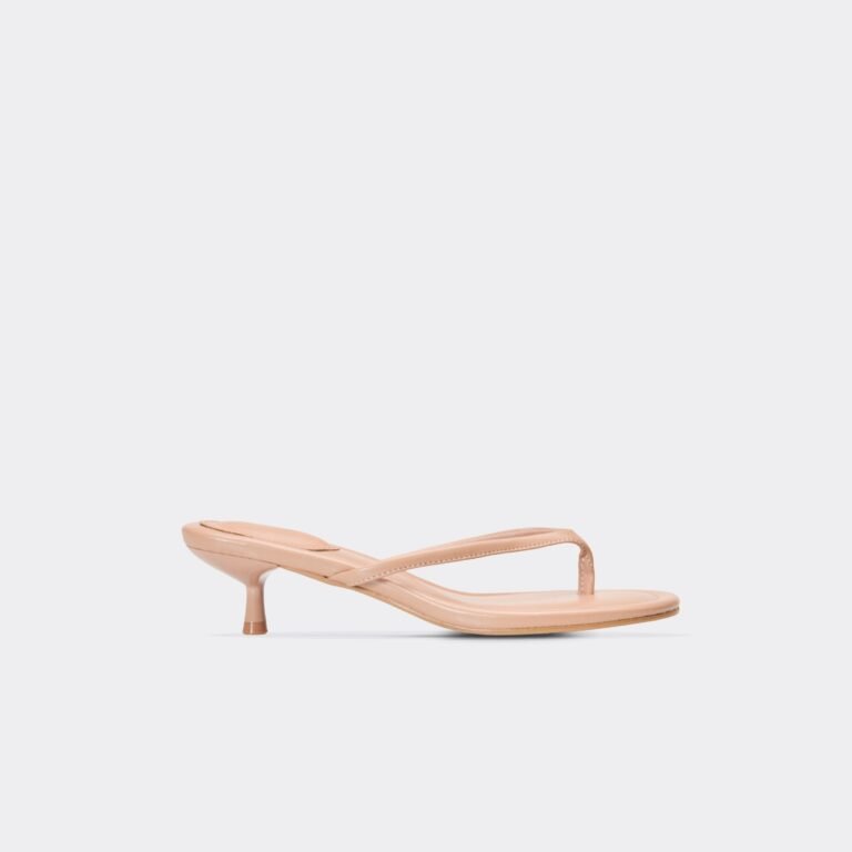 Vinny Thong Strap Kitten Heel Mule In Nude Faux Leather, Women’s Size US