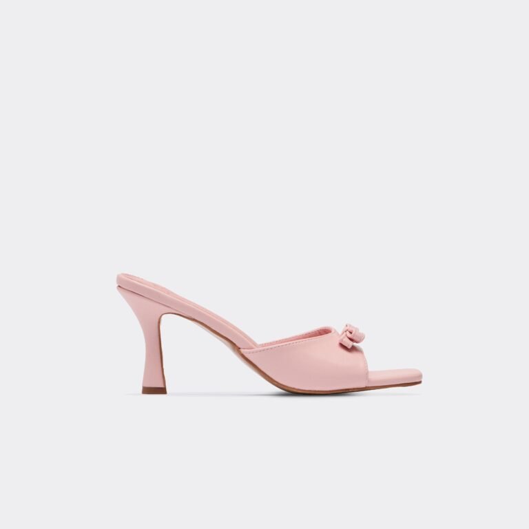 Wrap Bow Detail Peep Toe Heeled Mule In Pink Patent, Women’s Size US