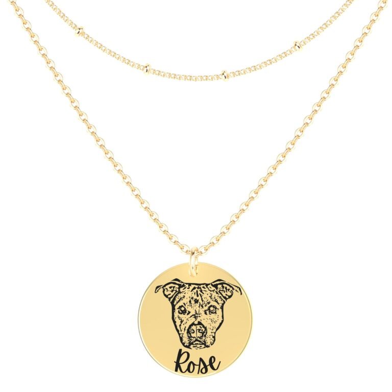 Engraved Necklace with Engraved Pet's Face (Gold)
