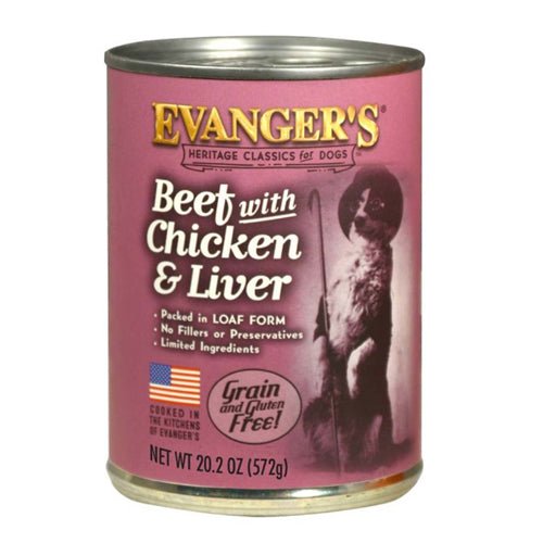 Evangers, Evanger’s Heritage Classic Wet Dog Food, Beef, Chicken & Liver, 12Each/20.2 Oz