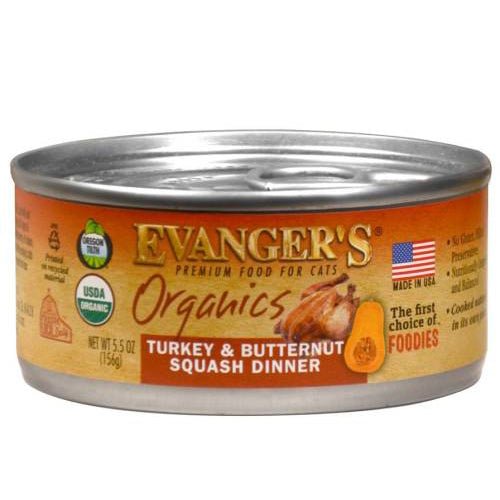 Evangers, Evanger’s Organics Wet Cat Food, Turkey with Butternut Squash, 24Each/5.5 Oz