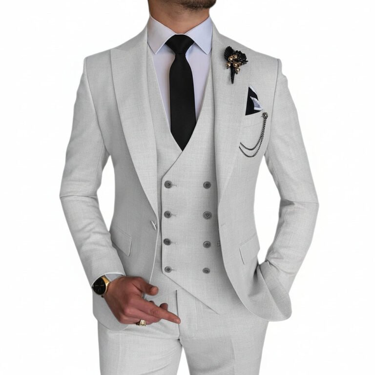 Formal Men’s 3 Pieces Flat Peak Lapel Tuxedos For Wedding (Blazer+vest+Pants) – 34R /