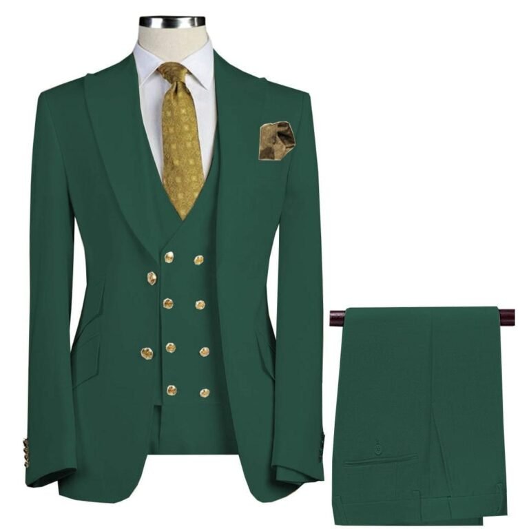 Formal Men’s 3 Pieces Flat Peak Lapel Tuxedos For Wedding (Blazer+vest+Pants)
