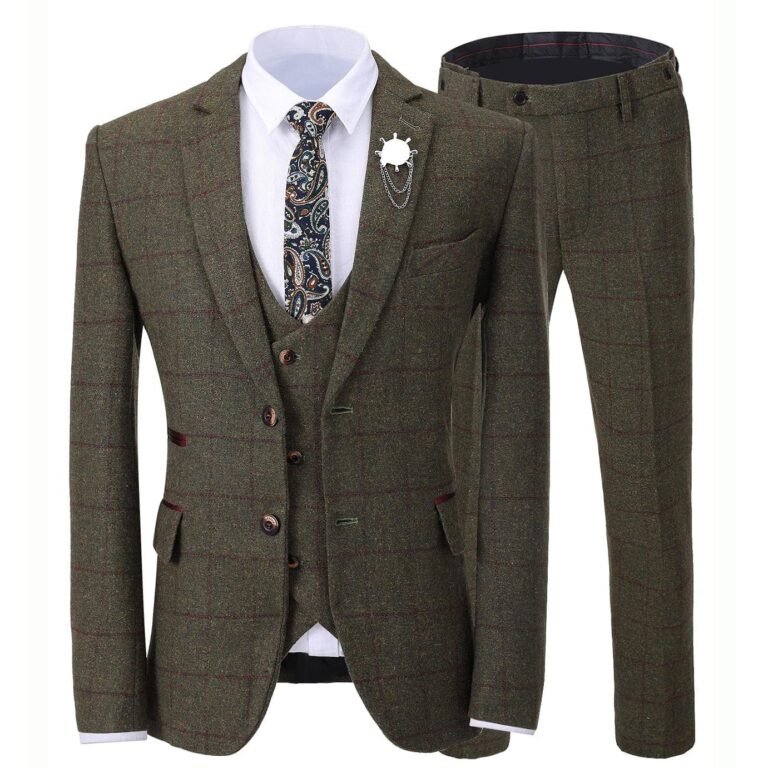 Formal Men’s Business 3 Pieces Tweed Plaid Notch Lapel Suit Men for