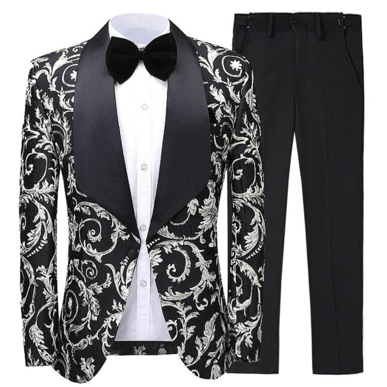 Formal Men’s Suit Patterned Slim Fit 2 Piece Business Tuxedos (Blazer+Pants)