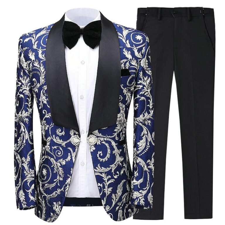 Formal Men’s Suit Patterned Slim Fit 2 Pieces Business Tuxedos (Blazer+Pants)