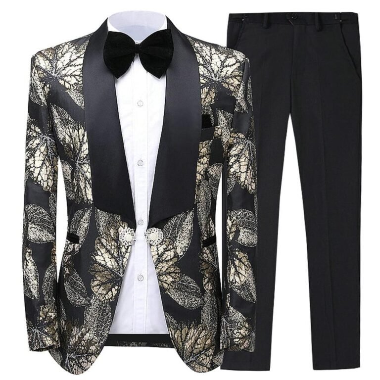 Formal Men’s Suit Printed Patterned Slim Fit 2 Piece Business Tuxedos (Blazer+Pants)