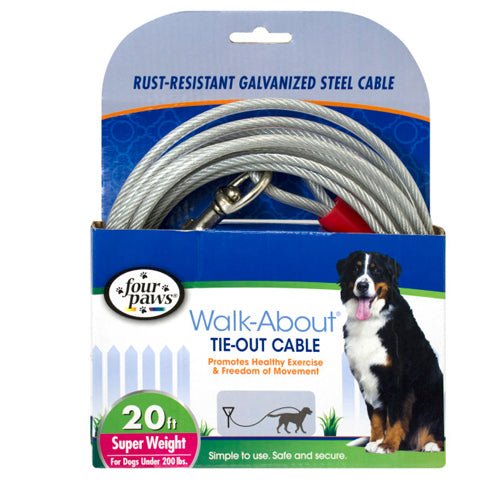 Four Paws, Four Paws Dog Super Tie Out Cable, Silver, 1 Each/20 ft