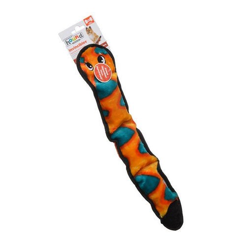 Invincibles, Red & Yellow Squeaker Snake Dog Toy, 3 Squeakers