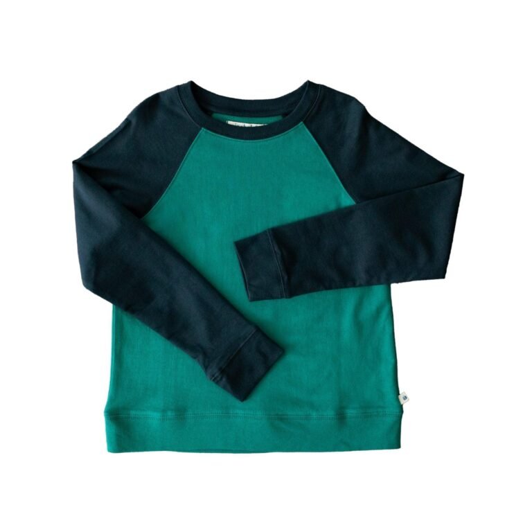 Stevie Cotton Raglan Sweatshirt – Hunter Green & Navy Color Block – Sample – Size 4