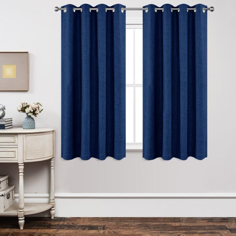 Blackout Faux Linen Curtains Navy Blue Light-Blocking and Insulating Curtains